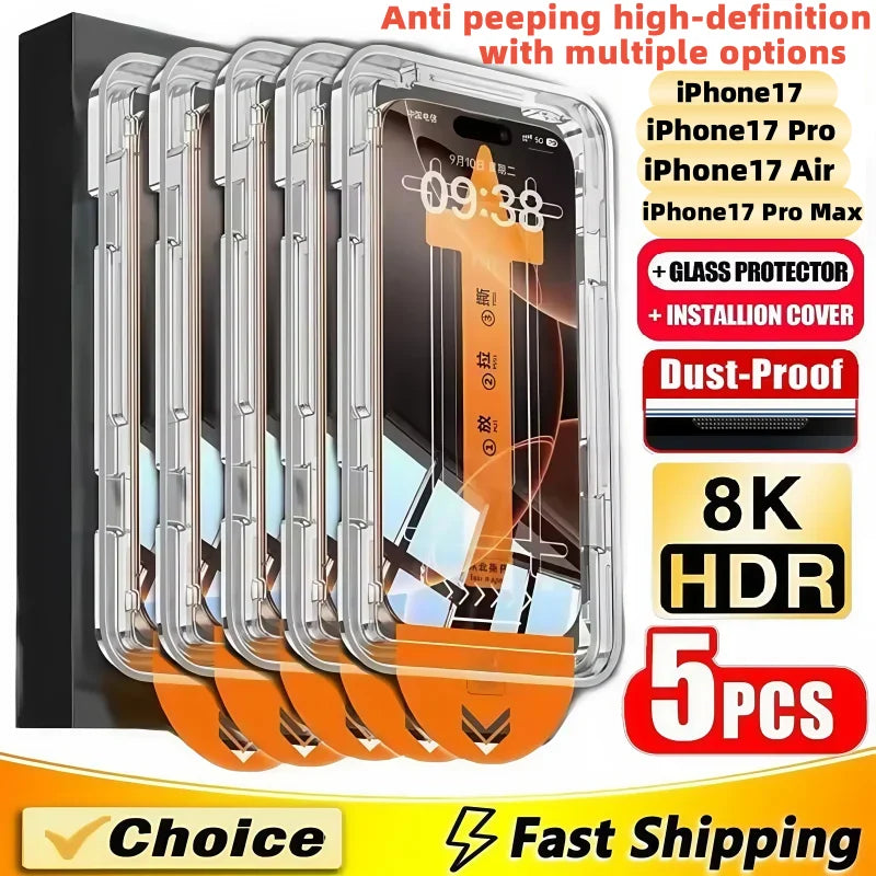 5Pcs 8K Privacy Screen Protector For iPhone 17