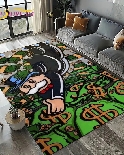 3D Rich Man Monopoly Dollar Carpet