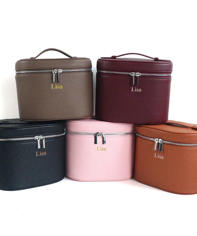 Custom leather cosmetic box with internal storage