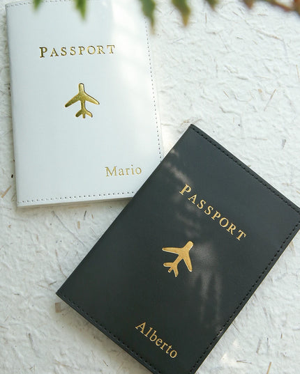 Customized Gold Monogram Name Leather Passport Cover