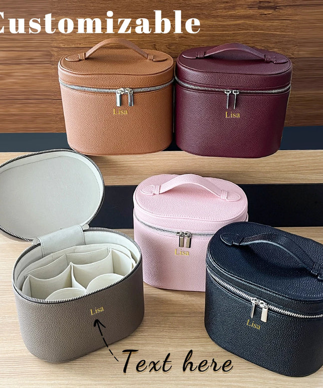 Custom leather cosmetic box with internal storage