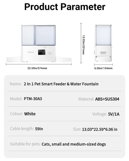 ROJECO 2-in-1 Automatic Pet Feeder &amp; Gravity Water Station (8.5L Button Version)