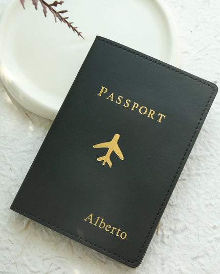 Customized Gold Monogram Name Leather Passport Cover