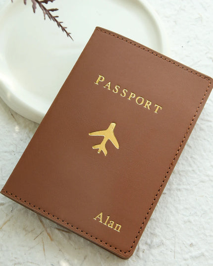 Customized Gold Monogram Name Leather Passport Cover