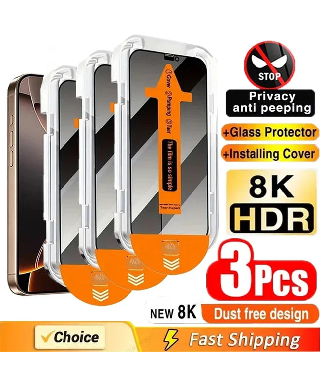 3Pcs Dust Free Installation Privacy Screen Protector For iPhone