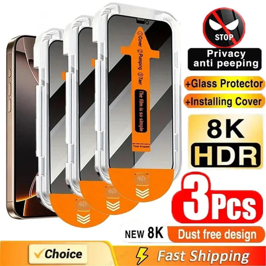 3Pcs Dust Free Installation Privacy Screen Protector For iPhone