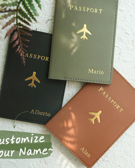 Customized Gold Monogram Name Leather Passport Cover