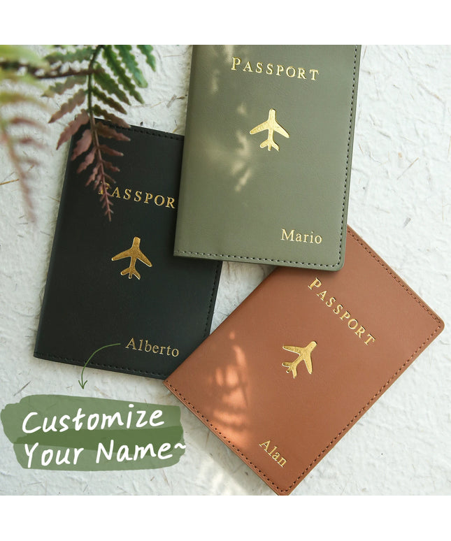 Customized Gold Monogram Name Leather Passport Cover