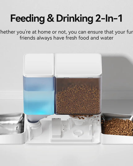 ROJECO 2-in-1 Automatic Pet Feeder &amp; Gravity Water Station (8.5L Button Version)
