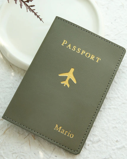 Customized Gold Monogram Name Leather Passport Cover