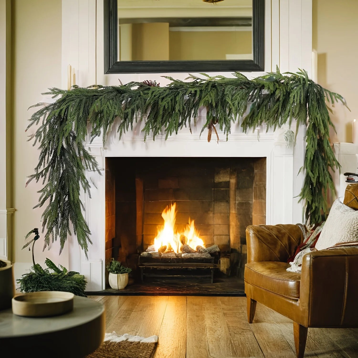 Faux Norfolk Pine Christmas Wreath/Green Garland