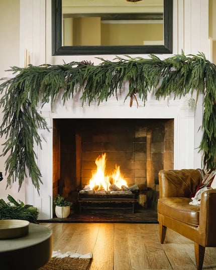 Faux Norfolk Pine Christmas Wreath/Green Garland