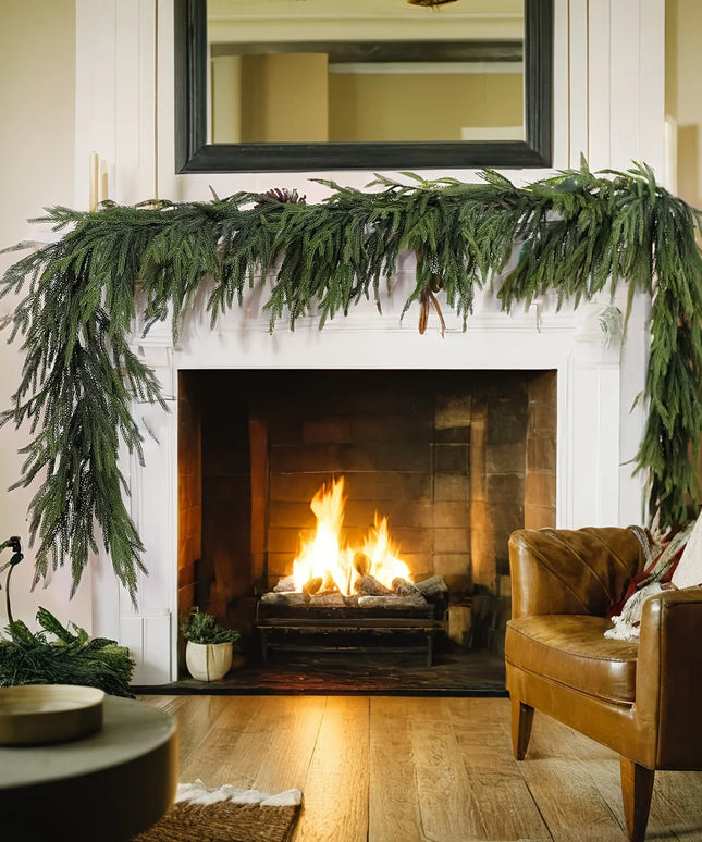 Faux Norfolk Pine Christmas Wreath/Green Garland