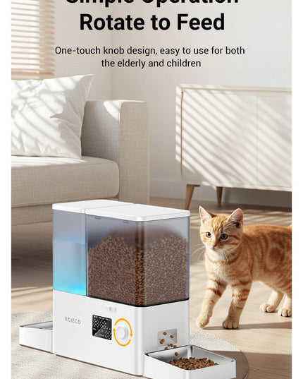 ROJECO 2-in-1 Automatic Pet Feeder &amp; Gravity Water Station (8.5L Button Version)