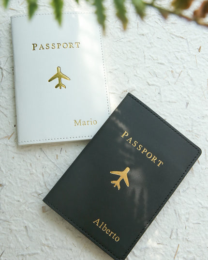 Customized Gold Monogram Name Leather Passport Cover