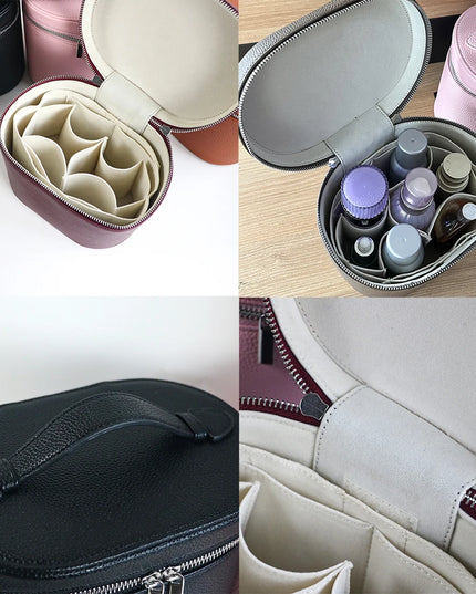 Custom leather cosmetic box with internal storage