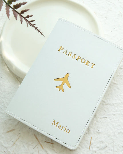 Customized Gold Monogram Name Leather Passport Cover