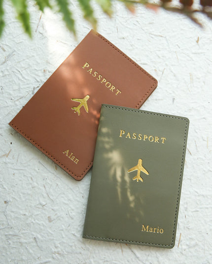 Customized Gold Monogram Name Leather Passport Cover