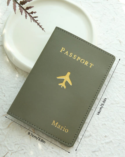 Customized Gold Monogram Name Leather Passport Cover