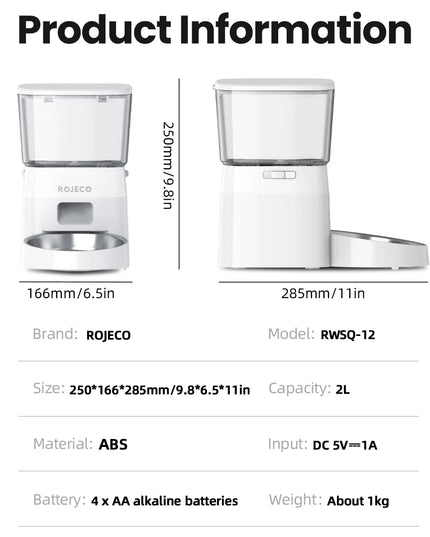 ROJECO 2L Smart WiFi Automatic Pet Feeder