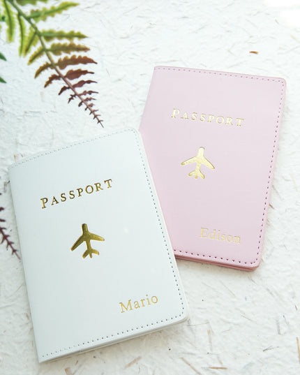 Customized Gold Monogram Name Leather Passport Cover