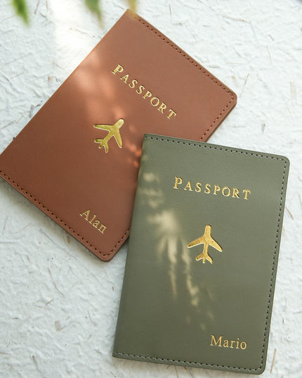 Customized Gold Monogram Name Leather Passport Cover