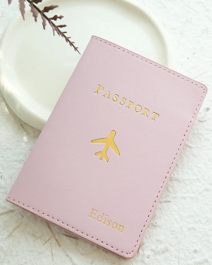 Customized Gold Monogram Name Leather Passport Cover