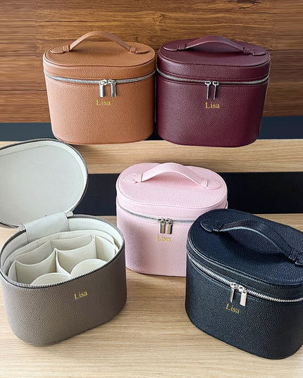 Custom leather cosmetic box with internal storage