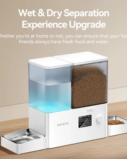 ROJECO 2-in-1 Automatic Pet Feeder &amp; Gravity Water Station (8.5L Button Version)