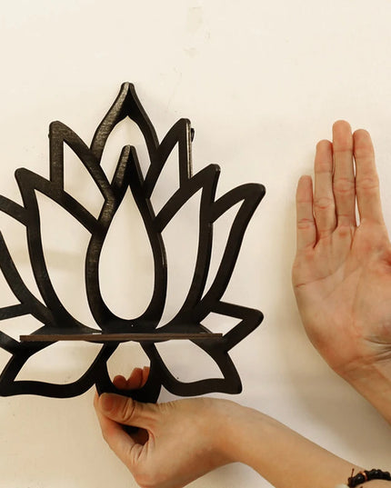 Wooden Lotus Hollow Decorative Corner Shelf