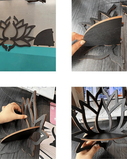 Wooden Lotus Hollow Decorative Corner Shelf