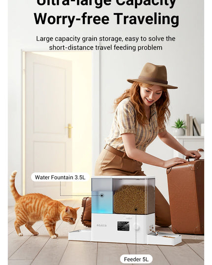 ROJECO 2-in-1 Automatic Pet Feeder &amp; Gravity Water Station (8.5L Button Version)