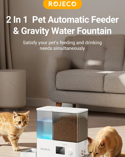 ROJECO 2-in-1 Automatic Pet Feeder &amp; Gravity Water Station (8.5L Button Version)