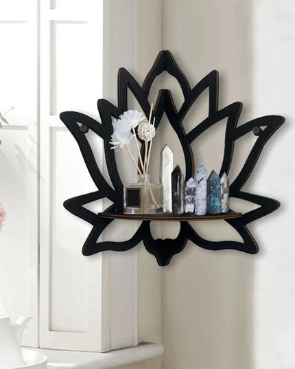 Wooden Lotus Hollow Decorative Corner Shelf