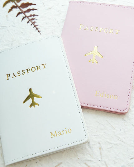 Customized Gold Monogram Name Leather Passport Cover