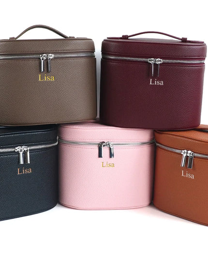 Custom leather cosmetic box with internal storage