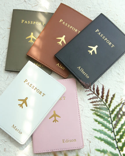 Customized Gold Monogram Name Leather Passport Cover