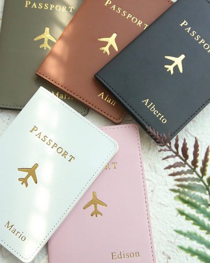 Customized Gold Monogram Name Leather Passport Cover