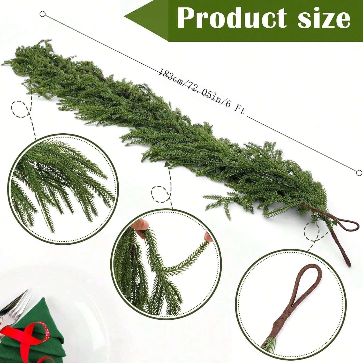 Faux Norfolk Pine Christmas Wreath/Green Garland