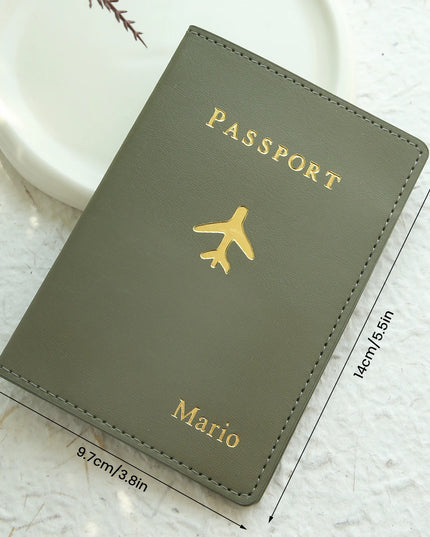 Customized Gold Monogram Name Leather Passport Cover