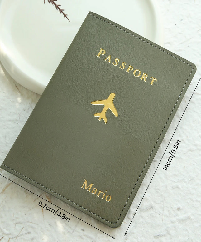 Customized Gold Monogram Name Leather Passport Cover