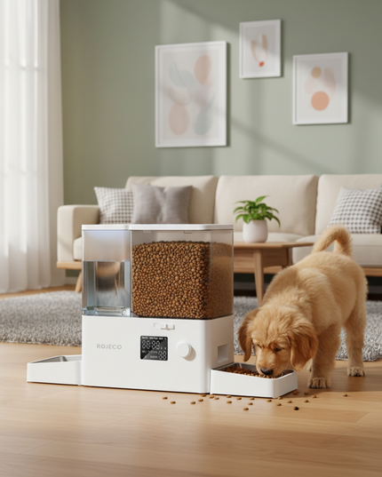 ROJECO 2-in-1 Automatic Pet Feeder &amp; Gravity Water Station (8.5L Button Version)