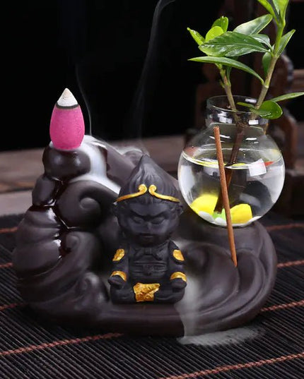 Ceramic Incense Burner with Creative Sun Wukong Design - Back of house