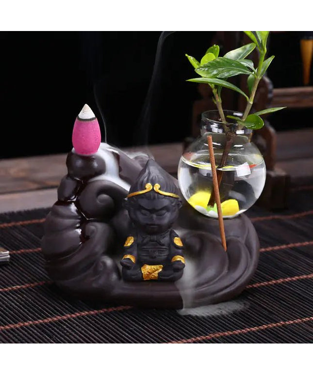 Ceramic Incense Burner with Creative Sun Wukong Design - Back of house