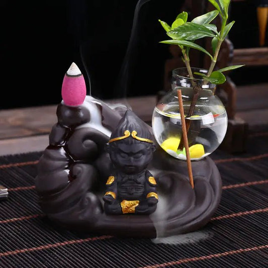 Ceramic Incense Burner with Creative Sun Wukong Design - Back of house