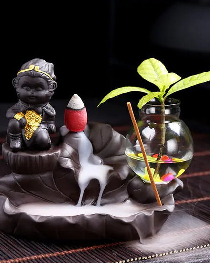 Ceramic Incense Burner with Creative Sun Wukong Design - Back of house