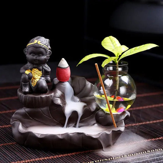 Ceramic Incense Burner with Creative Sun Wukong Design - Back of house