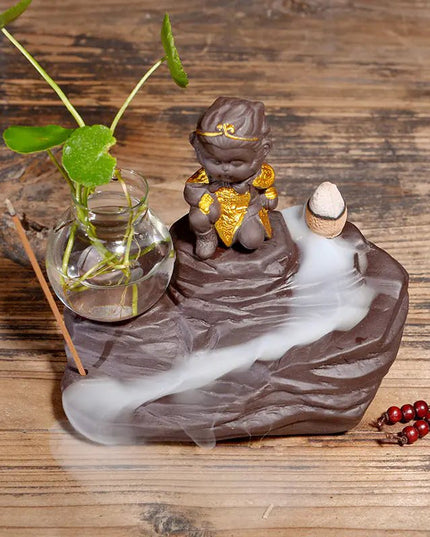 Ceramic Incense Burner with Creative Sun Wukong Design - Back of house