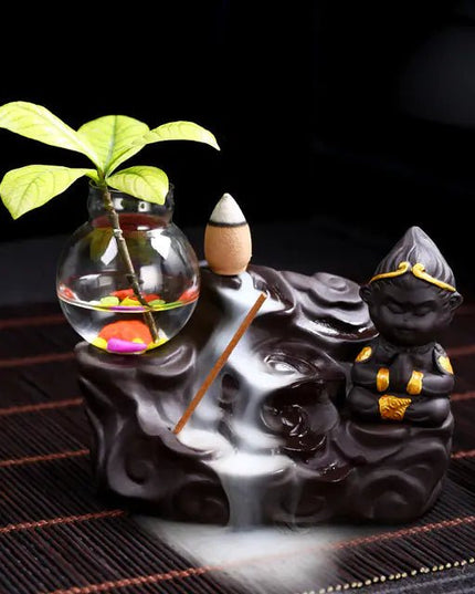 Ceramic Incense Burner with Creative Sun Wukong Design - Back of house