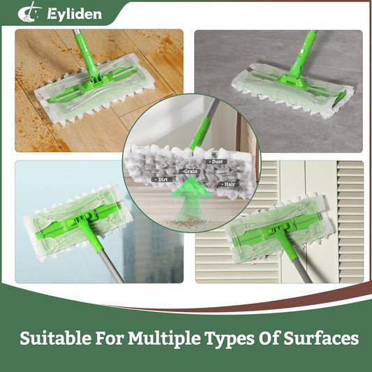 Eyliden Sweeper Mop - Lock Tight Design No Lost Pads - 36 Disposable Dry & Wet Cloths, Dust Mop Starter Kit for Pet Hair, Hardwood Floors, 360 Swivel, Universal Refills, Efficient Floor Cleaning - Back of the warehouse